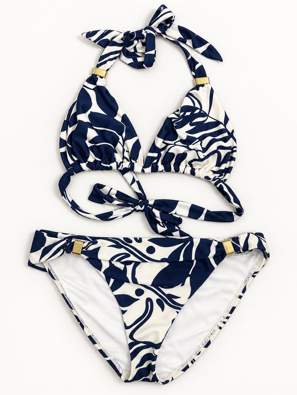 VIX Navy/Ivory Tropical Print Bia Bikini Set, size 8